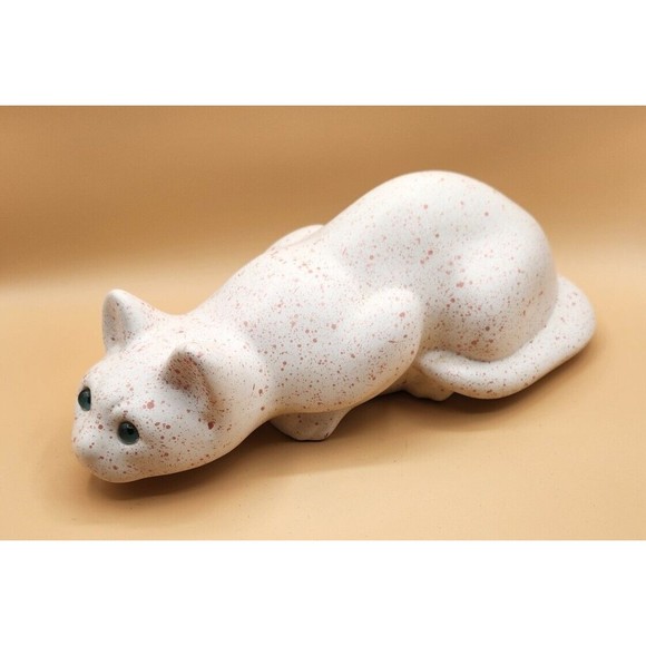 ELPA White Cat Ceramic Alcobaca Portugal Figurine Green Eyes - Picture 1 of 9